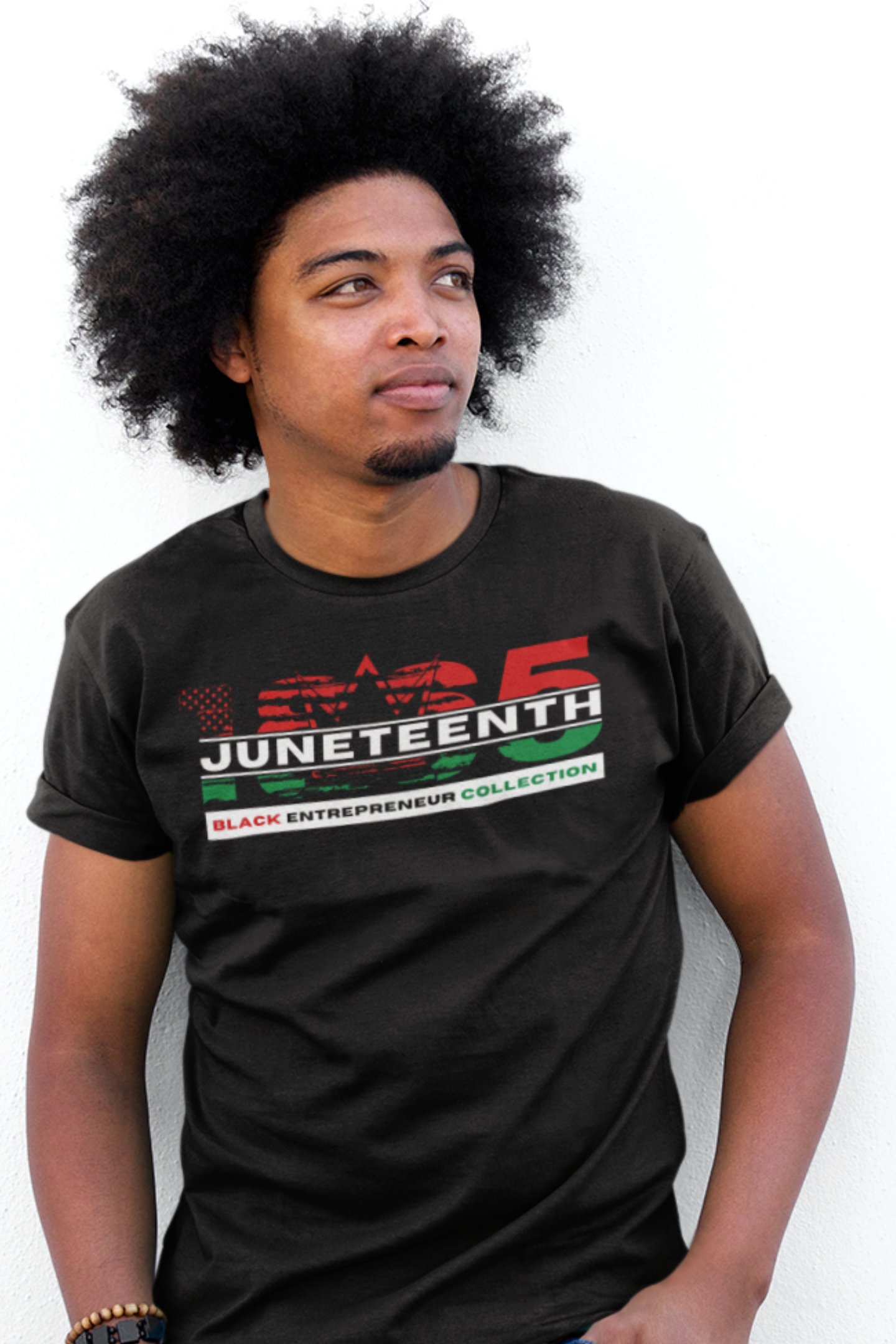 1865 | JUNETEENTH | RBG Embedded Distressed Flag | Short Sleeve Premium T-Shirt Black