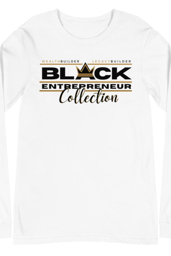 'Black Entrepreneur' Collection "Lightweight" Long Sleeve T-Shirt White / Black Crown