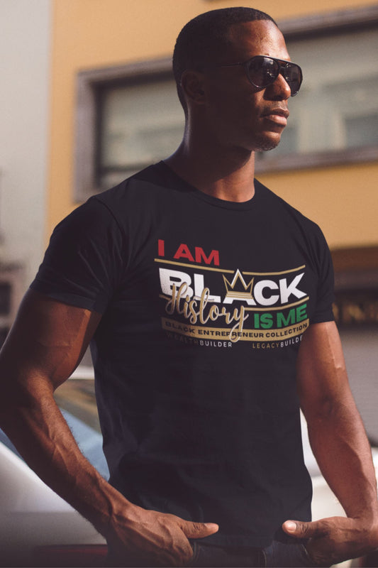 'I Am Black History - Black History Is Me' Short Sleeve Premium T-Shirt Black (Red-Black-Green Graphic) S