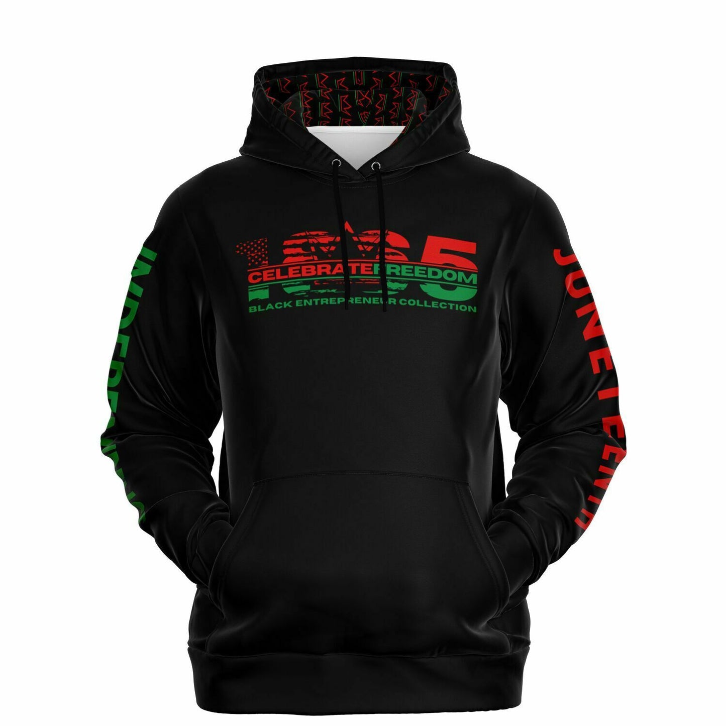 1865 'Celebrate Freedom' Athletic Hoodie | Embedded-Distressed Flag | Juneteenth | Independence Black