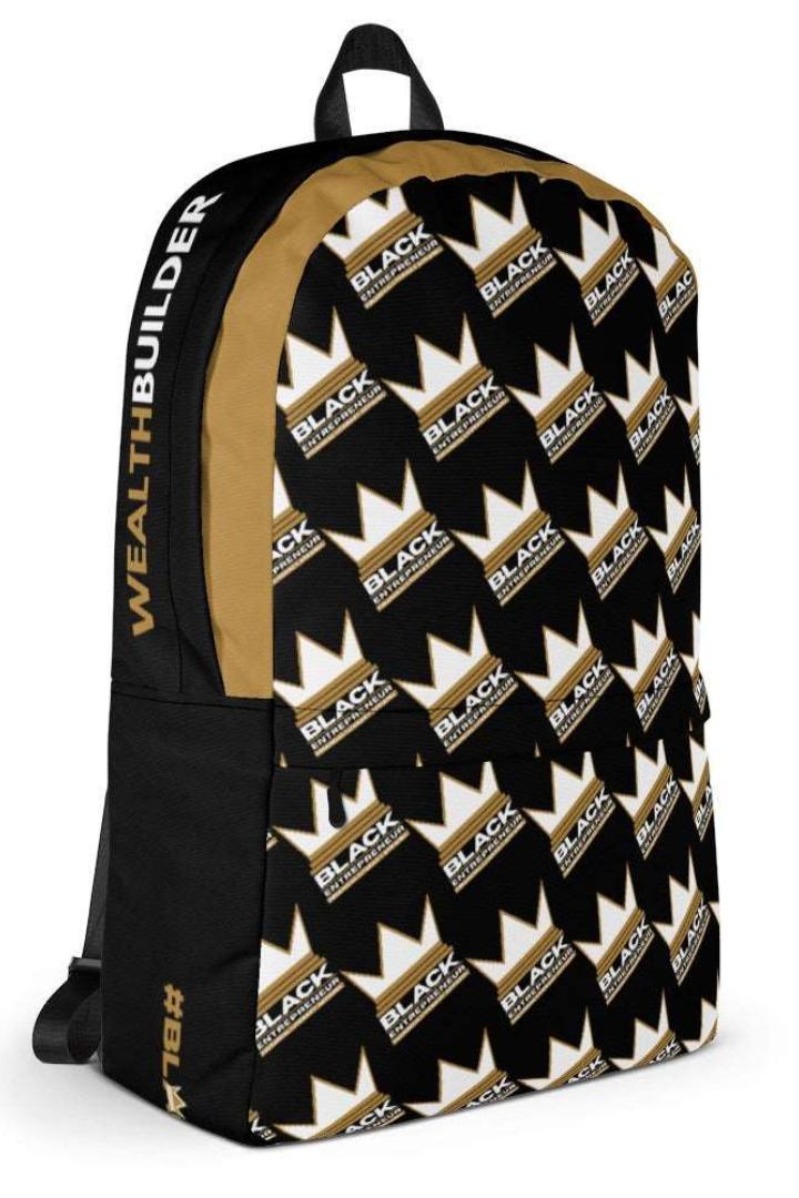 'Black Entrepreneur' Backpack | Crown Logo Pattern Black w White Crown Pattern Logo