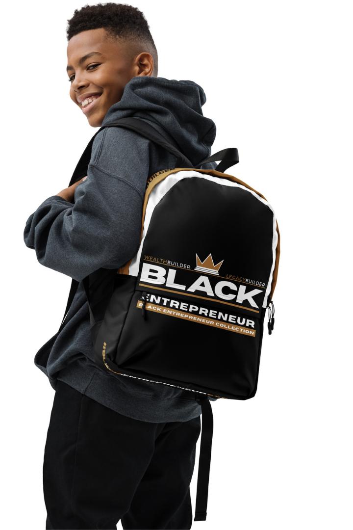 'Black Entrepreneur' Backpack - Signature Crown Logo Black w White & Gold Crown Logo