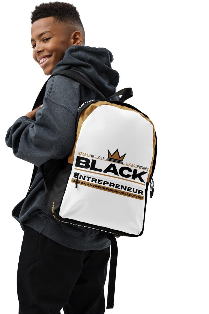 'Black Entrepreneur' Backpack - Signature Crown Logo White w Black & Gold Crown Logo