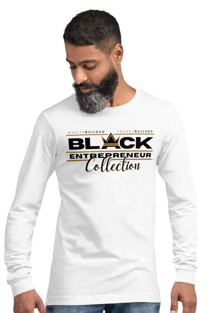 'Black Entrepreneur' Collection "Lightweight" Long Sleeve T-Shirt White Black Crown