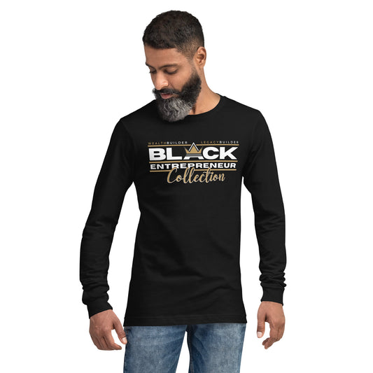 'Black Entrepreneur' Collection "Lightweight" Long Sleeve T-Shirt Black Gold Crown